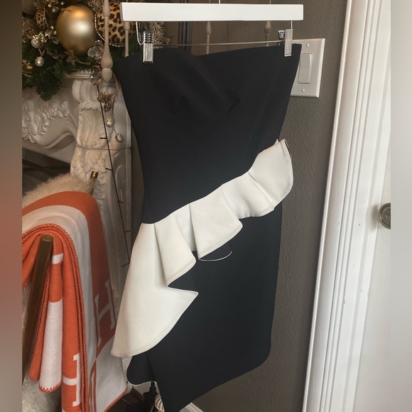 Black Ruffled Strapless Dress - Picture 1 of 2